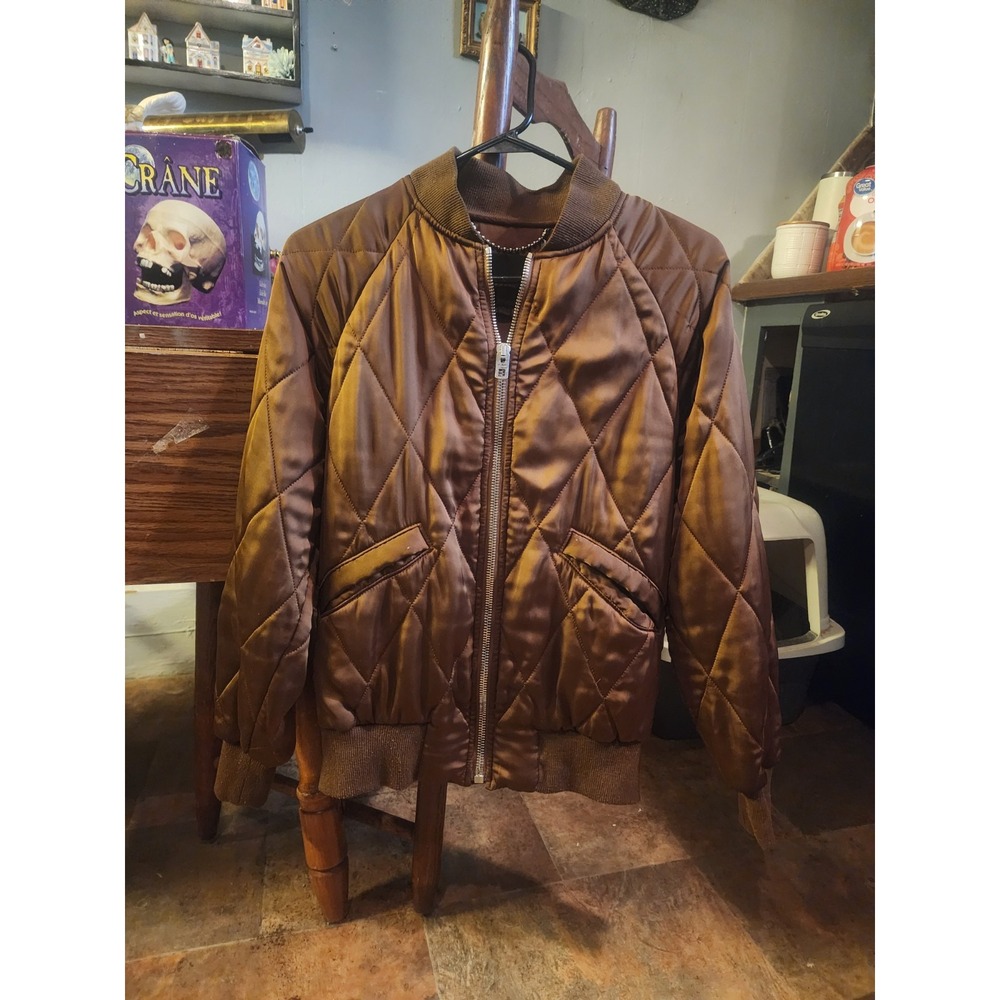 Vintage Y2k Coach Silk Blend Copper Color Puffer Quilted Bomber Jacket Womens XS